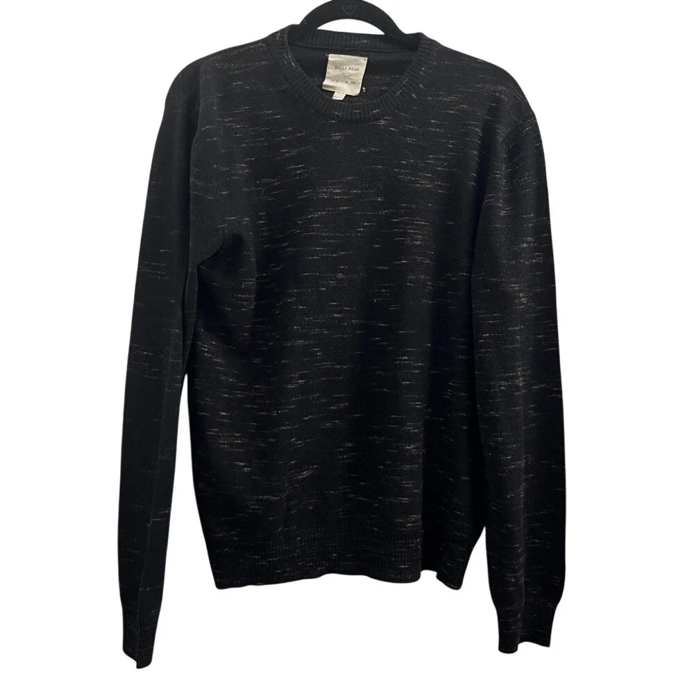 Billy Reid Crewneck Merino Wool Pullover Sweater XL, Black and Tan Melange‎